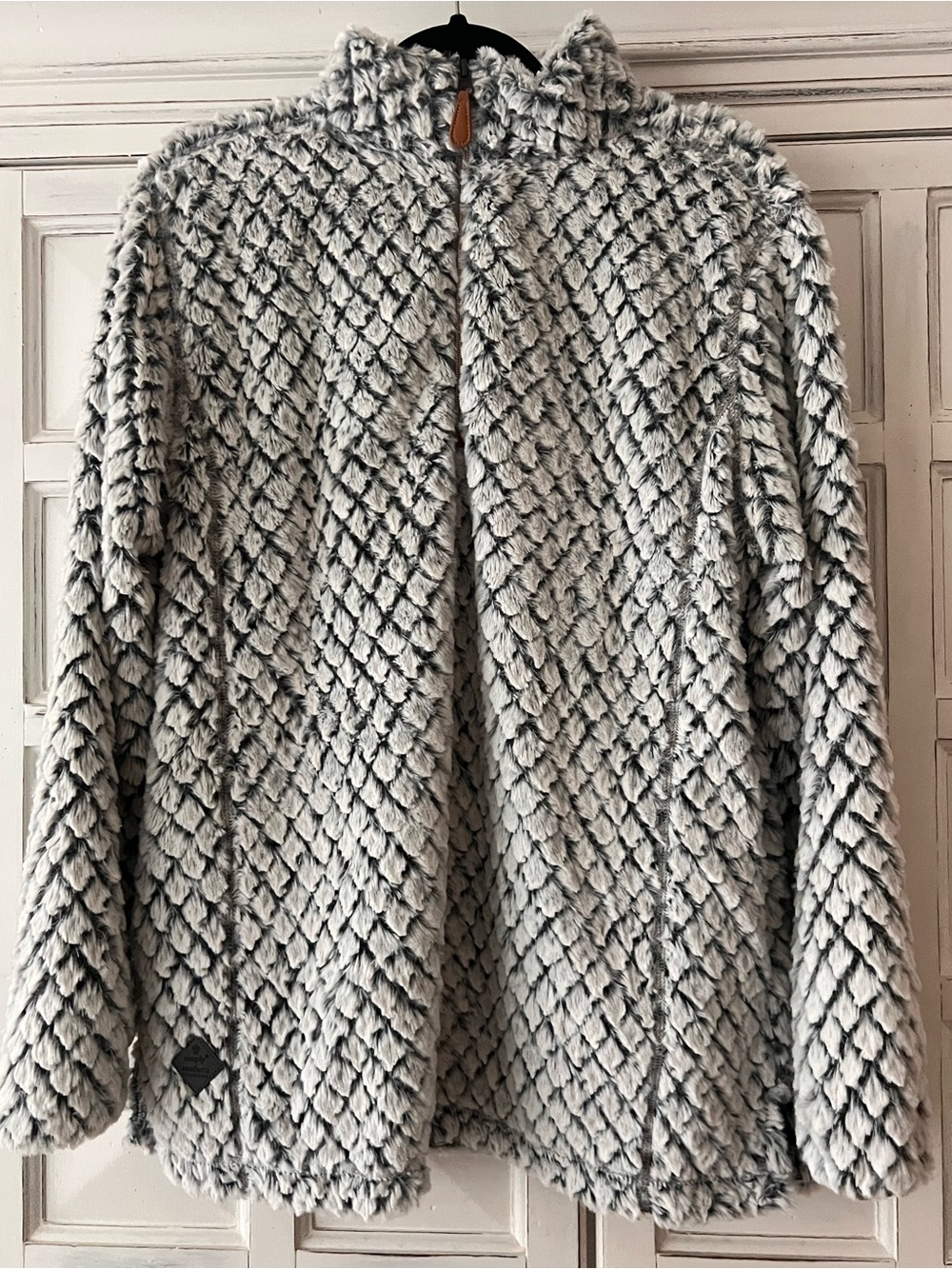 Simply Southern Plush Diamond-Texture Teddy Jacket - Light Gray